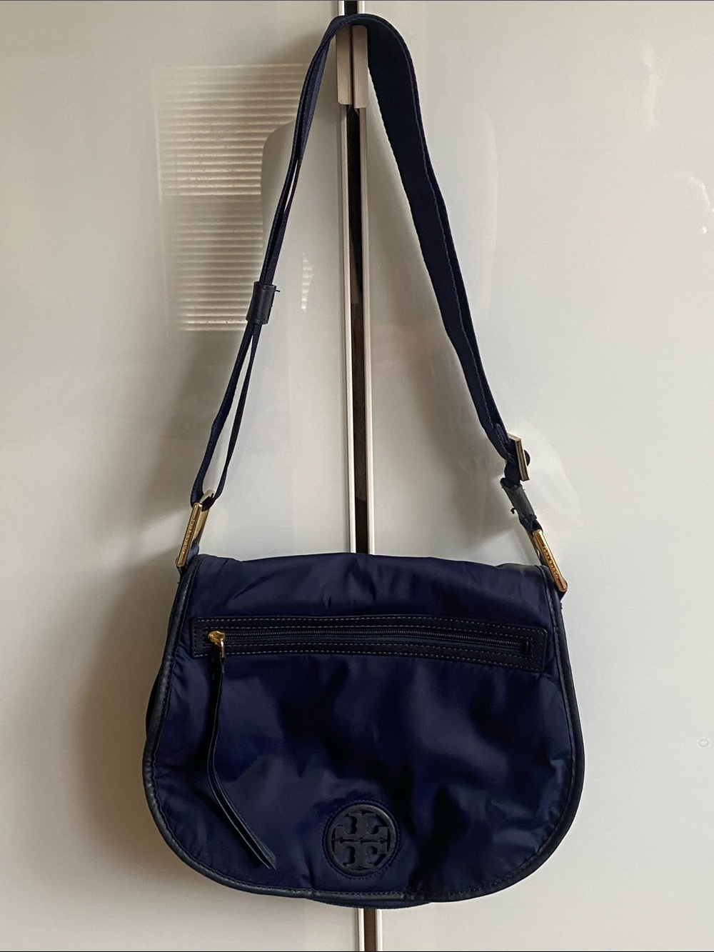 Tory Burch Navy Quilted Nylon Crossbody with Gold Hardware